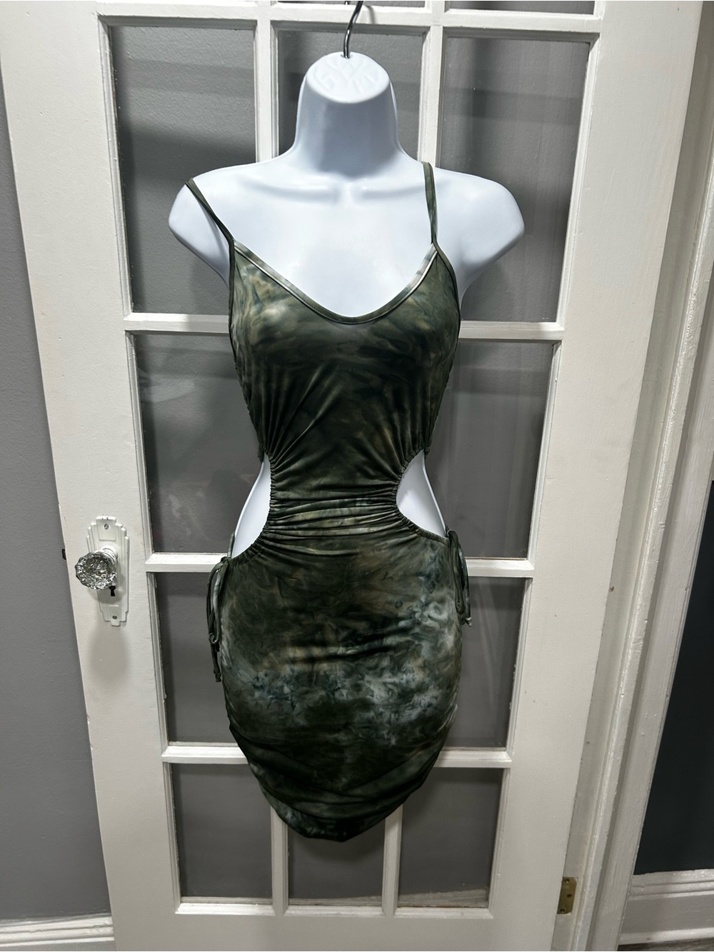 Fashion Nova Olive Tie-Dye Cutout Mini Dress